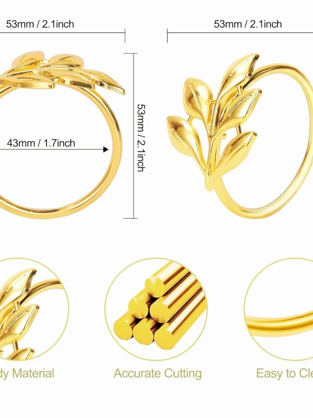 90 Gold Leaf Design Napkin Rings – Elegant Gold Finish